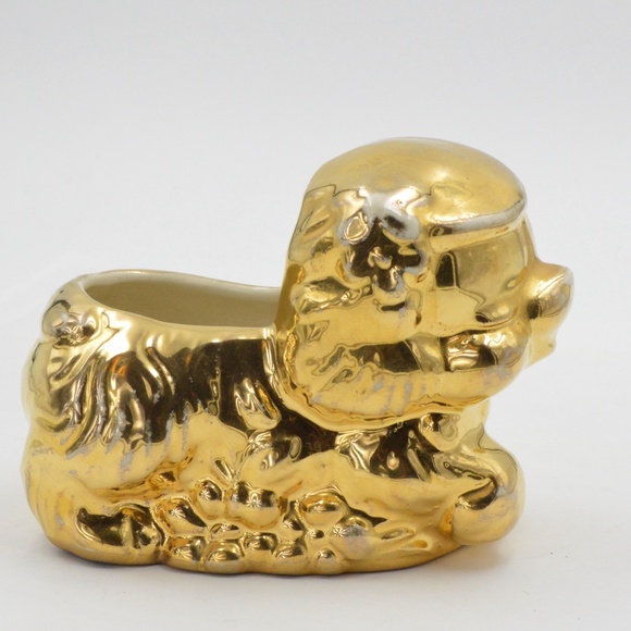 unbranded Other - Vintage Gold Ceramic Puppy Dog Planter Quirky and Eclectic Retro Home Decor